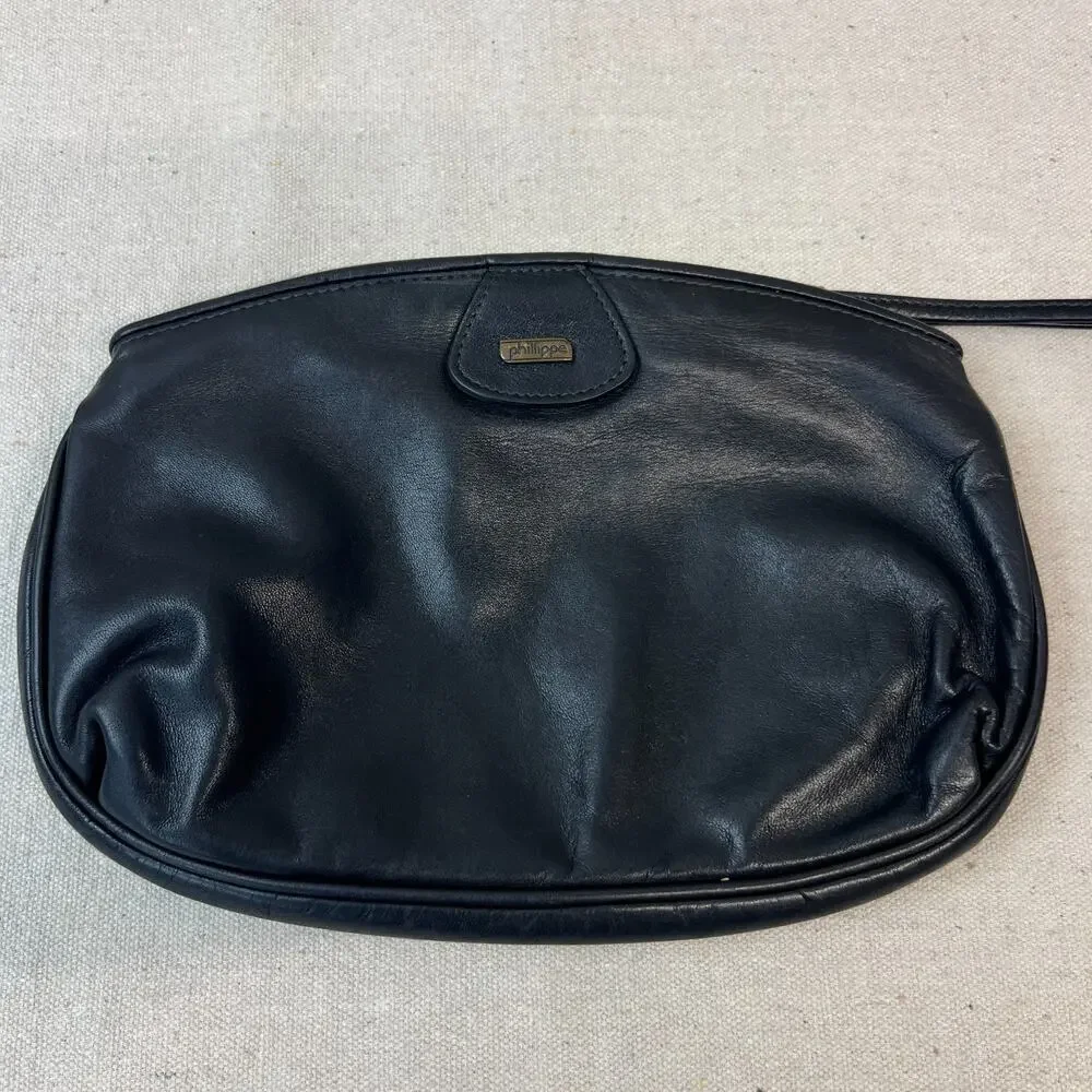 Phillippe Vintage Soft Black Leather Clutch Bag 1970's